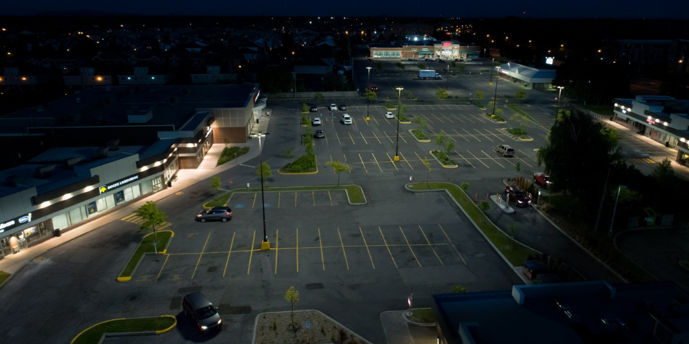 aerial photo of Promenade du Parc parking lot to show the LED conversion