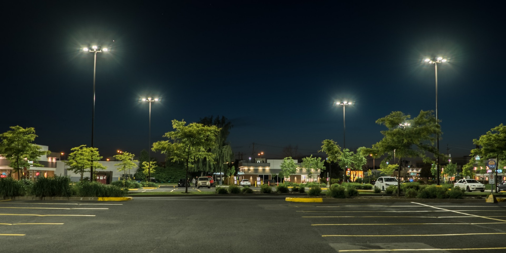 aerial photo of Promenade du Parc parking lot to show the LED conversion