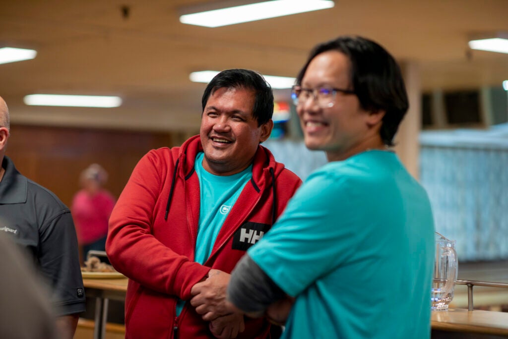 candid shot of two people