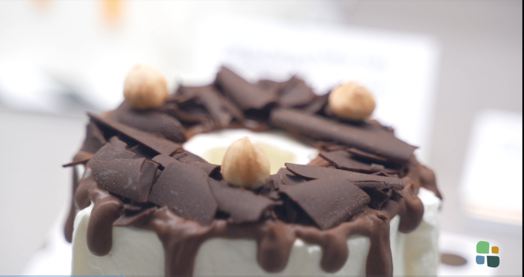 Close up of cake with chocolate toppings 